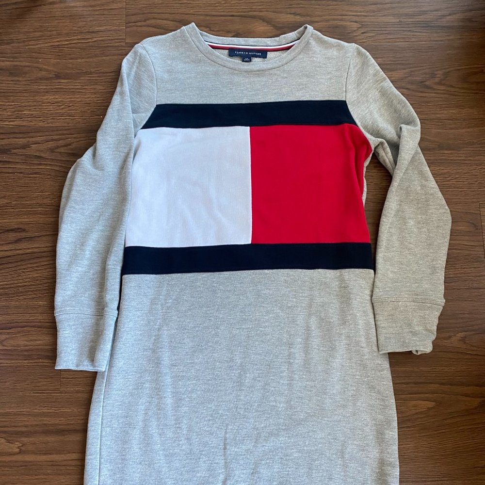 Tommy Hilfiger Long Sleeve Sweatshirt Sweater Dress Grey - Size Small